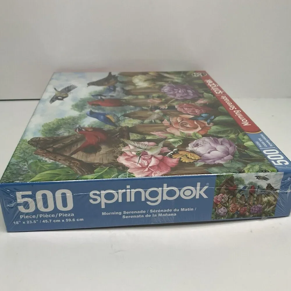 Springbok MORNING SERENADE 500 Piece Puzzle Birds Birdhouse Roses Cardinals